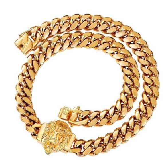 14mm Cuban Link 18k Gold Plated Lion Chain Necklace Length 20” - Picture 1 of 3